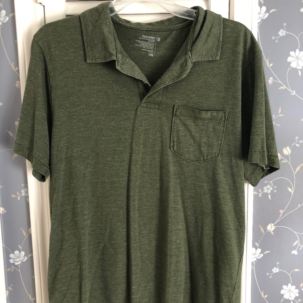 Old Navy Green Short Sleeve Collar Half Button Down Shirt w/ Pocket Men's Medium